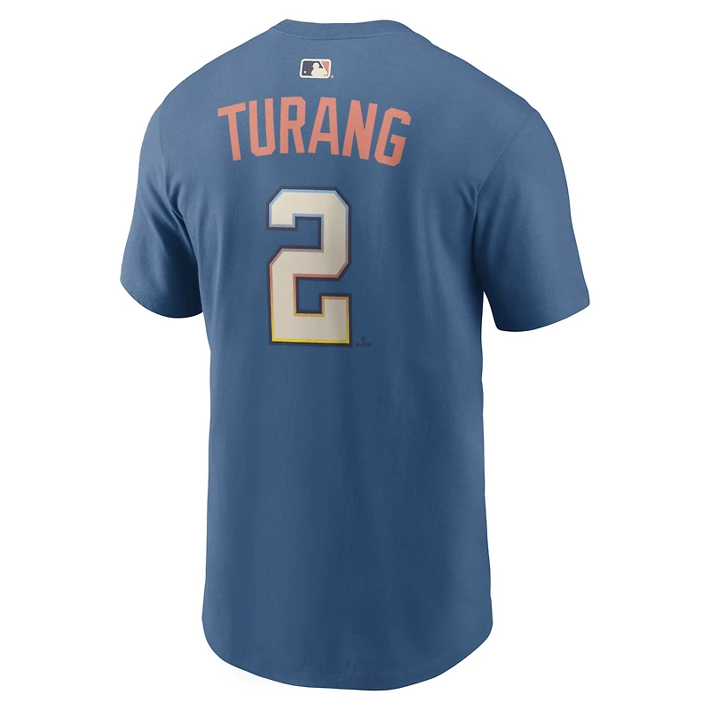 T-shirt Nike Brice Turang bleu minéral Milwaukee Brewers City Connect pour homme, avec nom et numéro