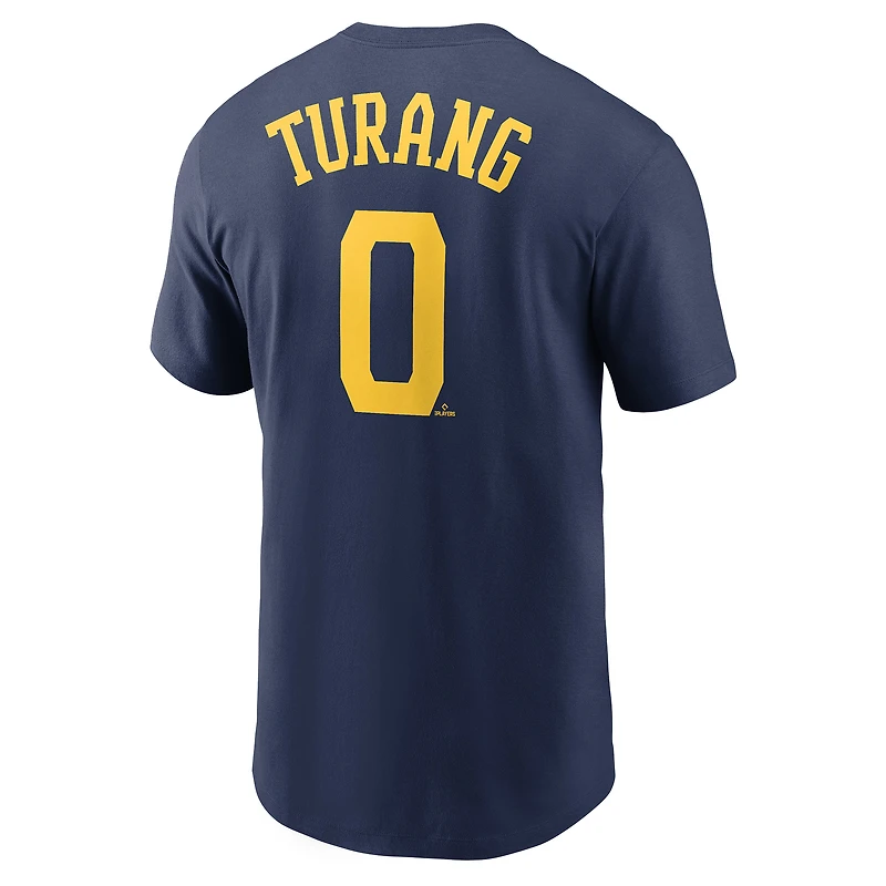 T-shirt avec nom et numéro des Milwaukee Brewers Nike Brice Turang pour homme, bleu marine