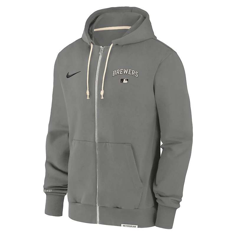 Men's Nike Charcoal Milwaukee Brewers Authentic Collection Travel Performance Full-Zip Hoodie