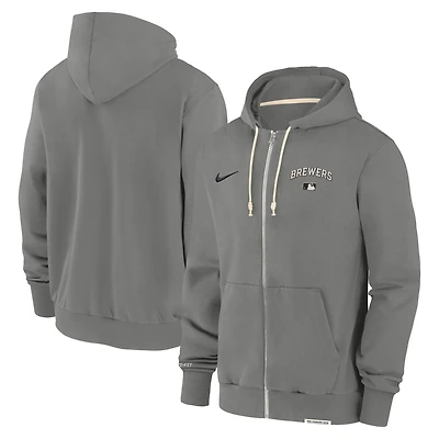 Men's Nike Charcoal Milwaukee Brewers Authentic Collection Travel Performance Full-Zip Hoodie