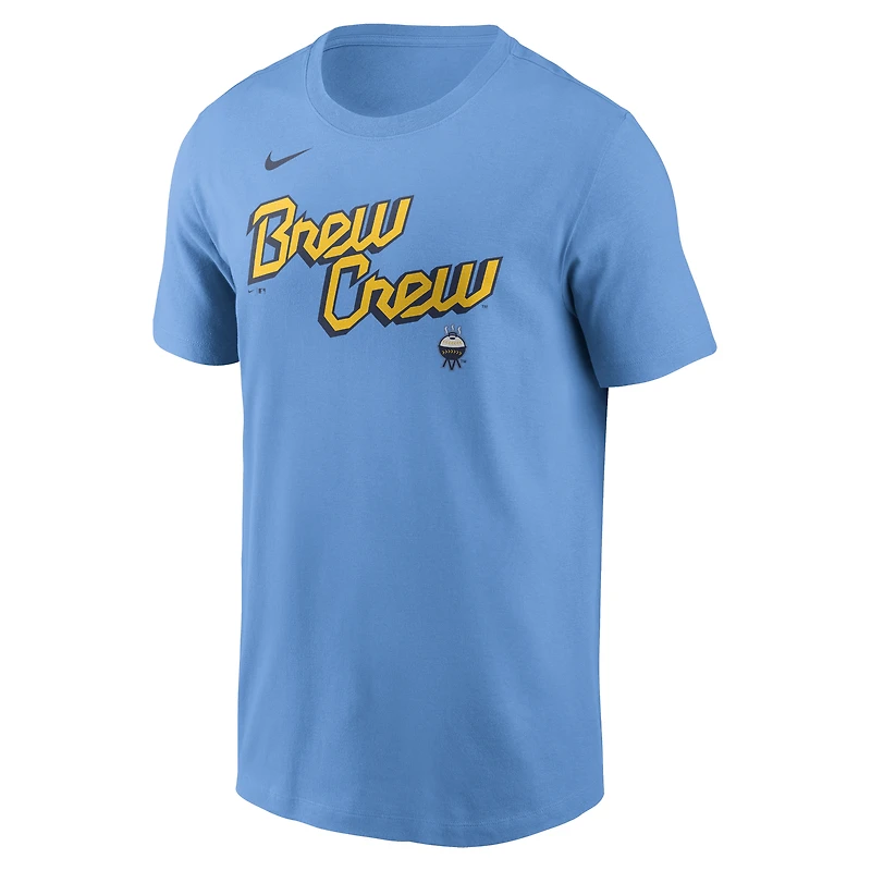 T-shirt avec nom et numéro Nike Christian Yelich pour homme, bleu poudre, Milwaukee Brewers City Connect Fuse