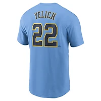 T-shirt avec nom et numéro Nike Christian Yelich pour homme, bleu poudre, Milwaukee Brewers City Connect Fuse