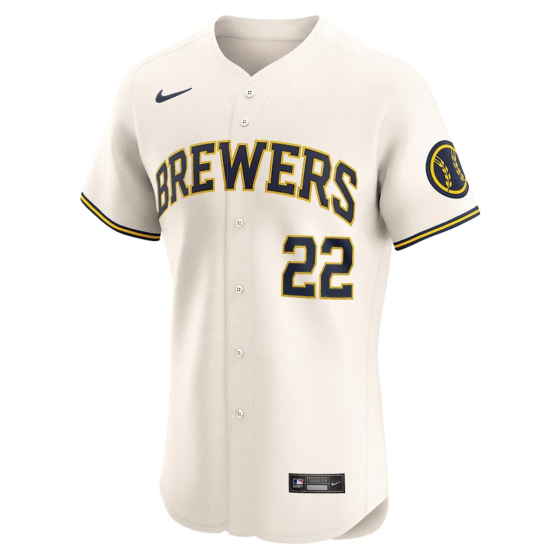 Men's Nike Christian Yelich Cream Milwaukee Brewers Home Elite Player Jersey