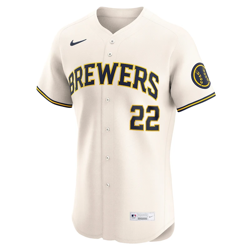 Men's Nike Christian Yelich Cream Milwaukee Brewers Home Elite Player Jersey
