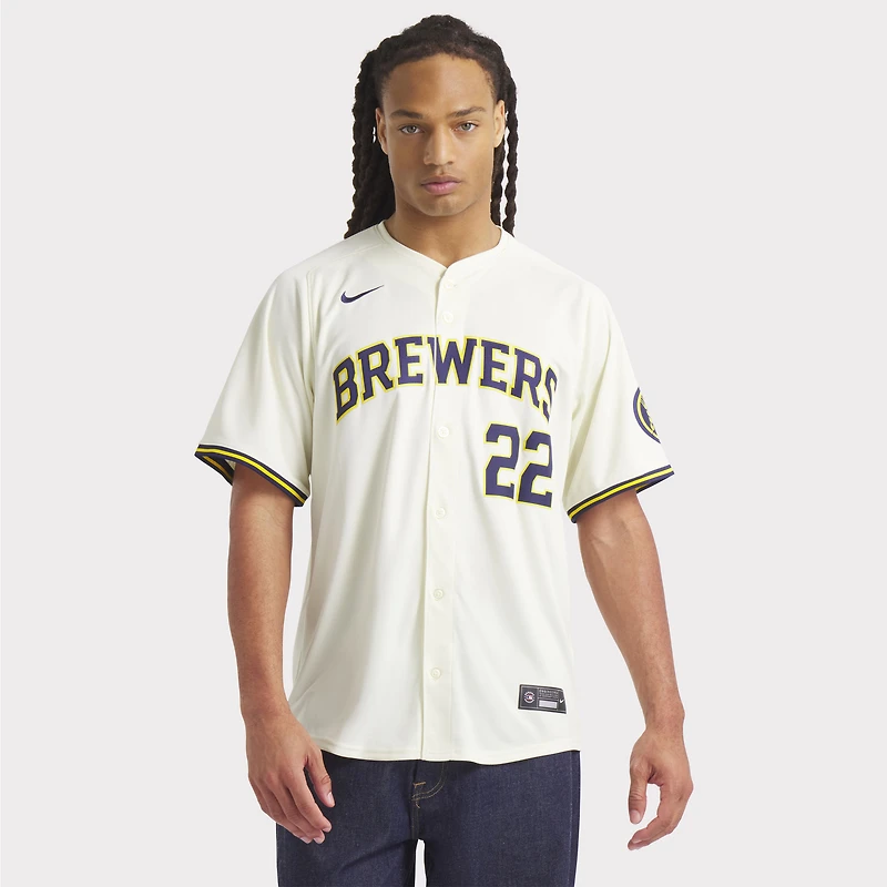 Maillot de joueur Nike Christian Yelich crème Milwaukee Brewers Home Limited pour homme