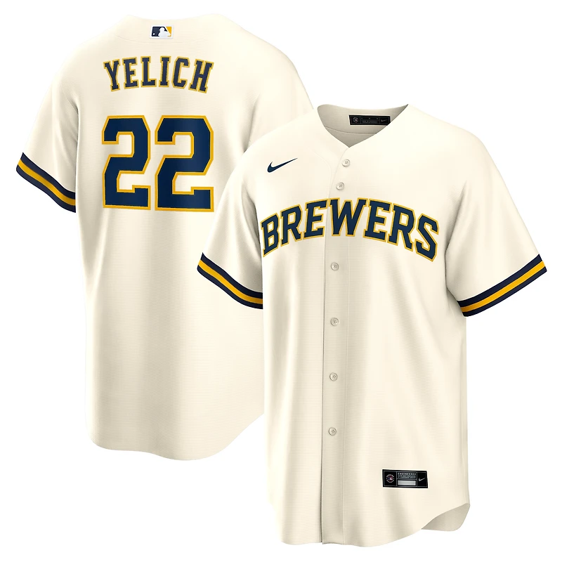 Maillot de joueur Nike Christian Yelich crème pour homme, réplique à domicile des Milwaukee Brewers