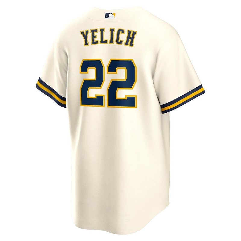 Maillot de joueur Nike Christian Yelich crème pour homme, réplique à domicile des Milwaukee Brewers
