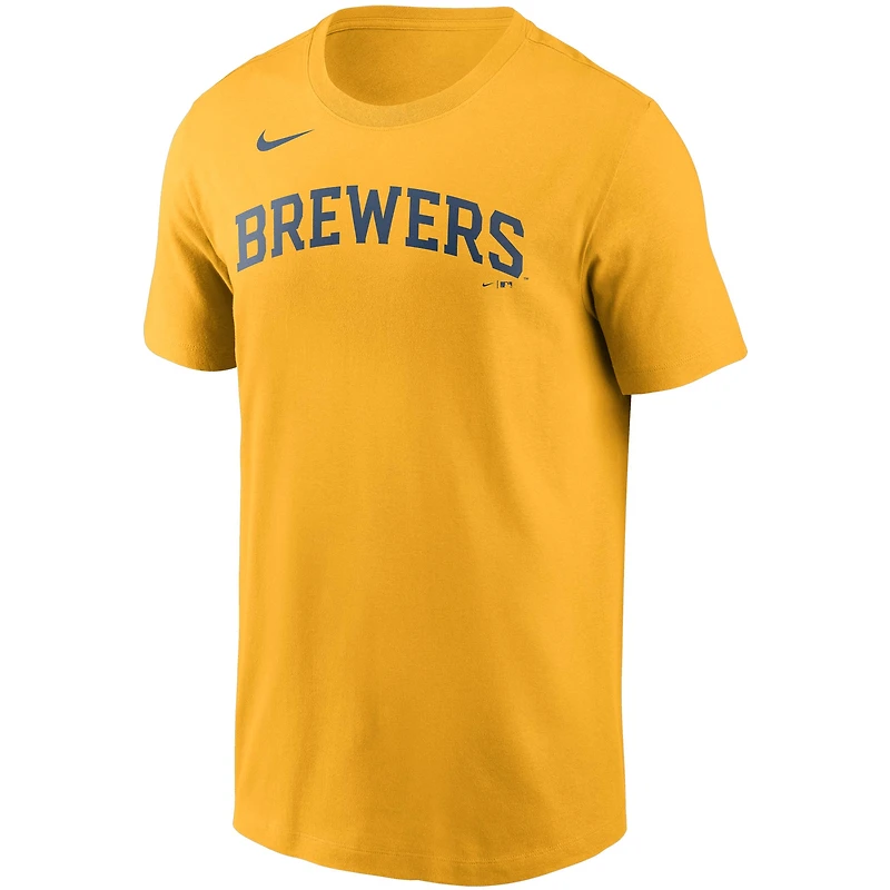 T-shirt Nike Christian Yelich Gold Milwaukee Brewers avec nom et numéro pour homme