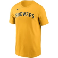 T-shirt Nike Christian Yelich Gold Milwaukee Brewers avec nom et numéro pour homme