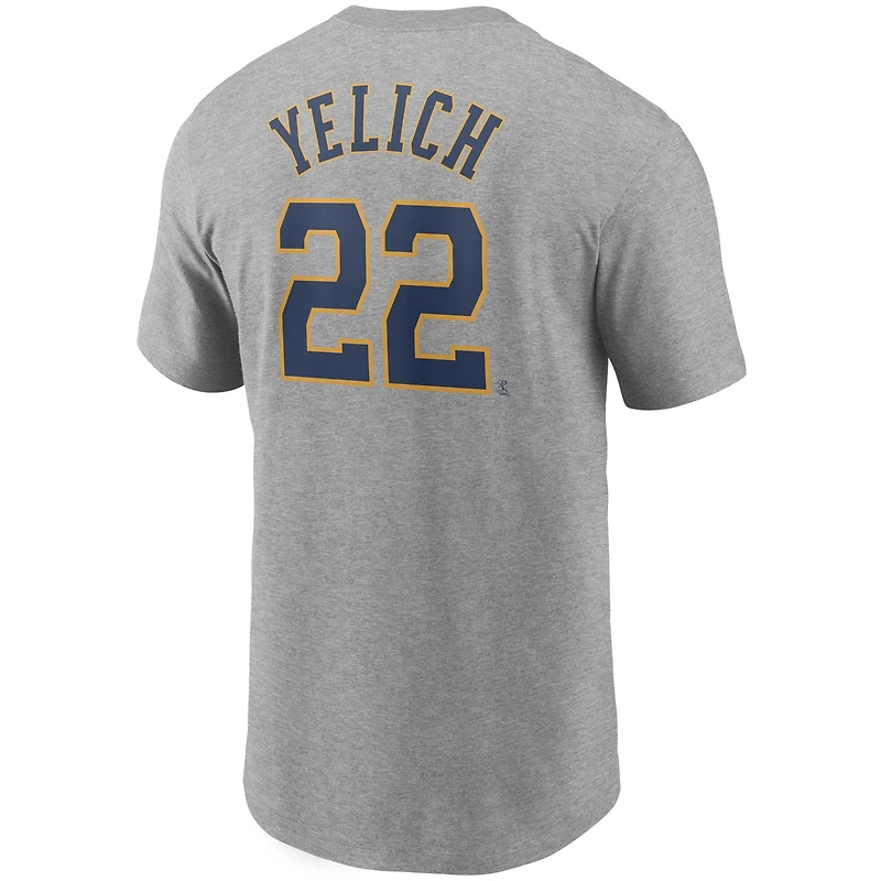 T-shirt Nike Christian Yelich pour hommes, gris, nom et numéro des Milwaukee Brewers