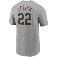 T-shirt Nike Christian Yelich pour hommes, gris, nom et numéro des Milwaukee Brewers