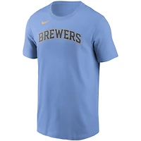 T-shirt Nike Christian Yelich pour hommes, bleu clair, nom et numéro des Milwaukee Brewers