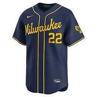 Maillot de joueur alternatif limité Nike Christian Yelich pour hommes, bleu marine, Milwaukee Brewers