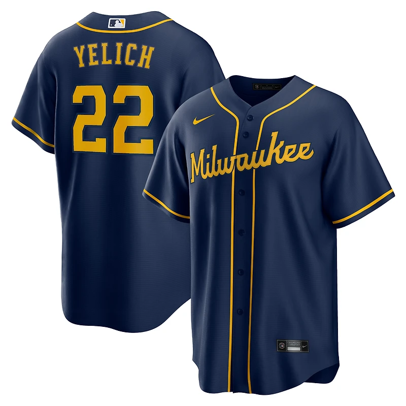 Nike Christian Yelich pour homme Marine Milwaukee Brewers réplique de joueur alternatif - Maillot
