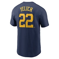 T-shirt avec nom et numéro Nike Christian Yelich pour hommes, bleu marine, Milwaukee Brewers Fuse