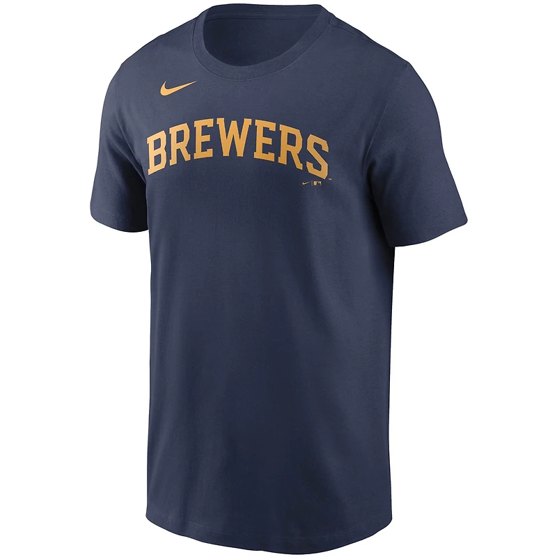 T-shirt Nike Christian Yelich pour hommes, bleu marine, nom et numéro des Milwaukee Brewers