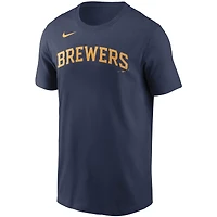 T-shirt Nike Christian Yelich pour hommes, bleu marine, nom et numéro des Milwaukee Brewers