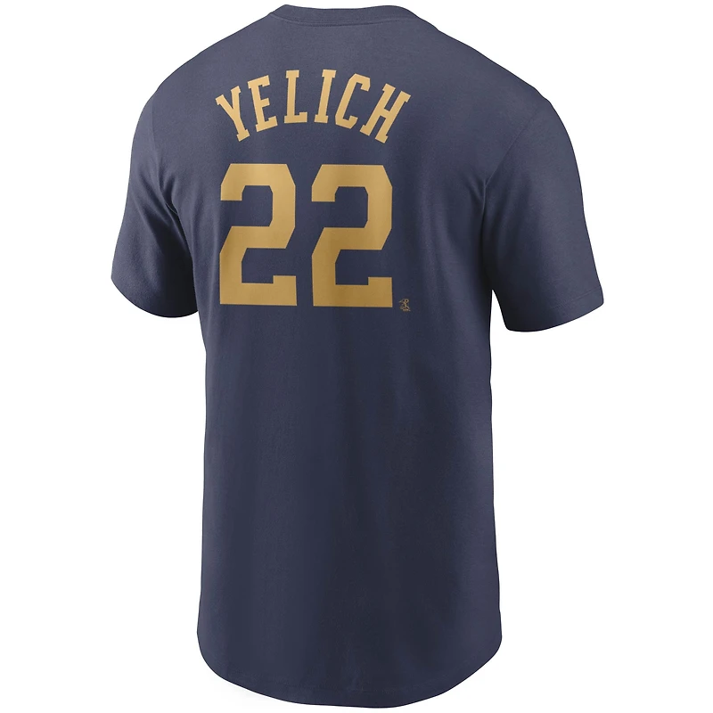 T-shirt Nike Christian Yelich pour hommes, bleu marine, nom et numéro des Milwaukee Brewers