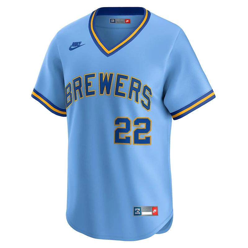 Maillot Nike Christian Yelich bleu poudré Milwaukee Brewers Collection Cooperstown en édition limitée pour homme