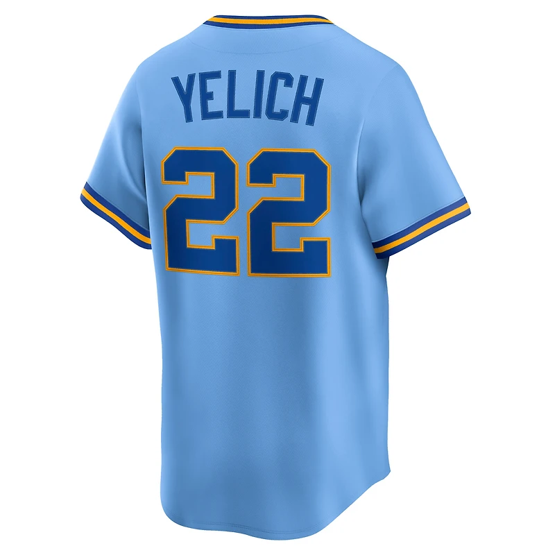Maillot Nike Christian Yelich bleu poudré Milwaukee Brewers Collection Cooperstown en édition limitée pour homme