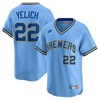 Maillot Nike Christian Yelich bleu poudré Milwaukee Brewers Collection Cooperstown en édition limitée pour homme