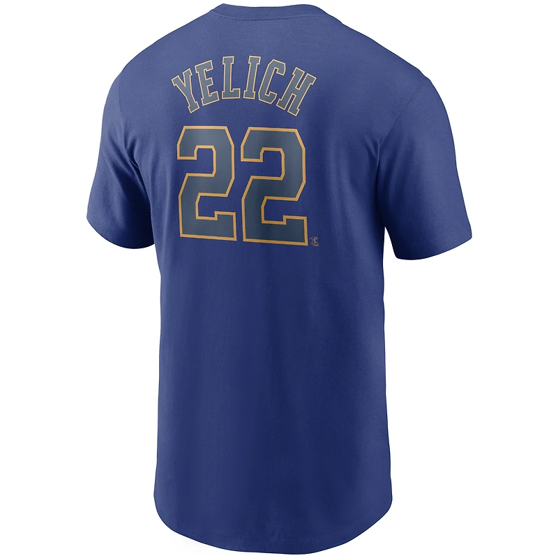 T-shirt Nike Christian Yelich Royal Milwaukee Brewers avec nom et numéro pour homme