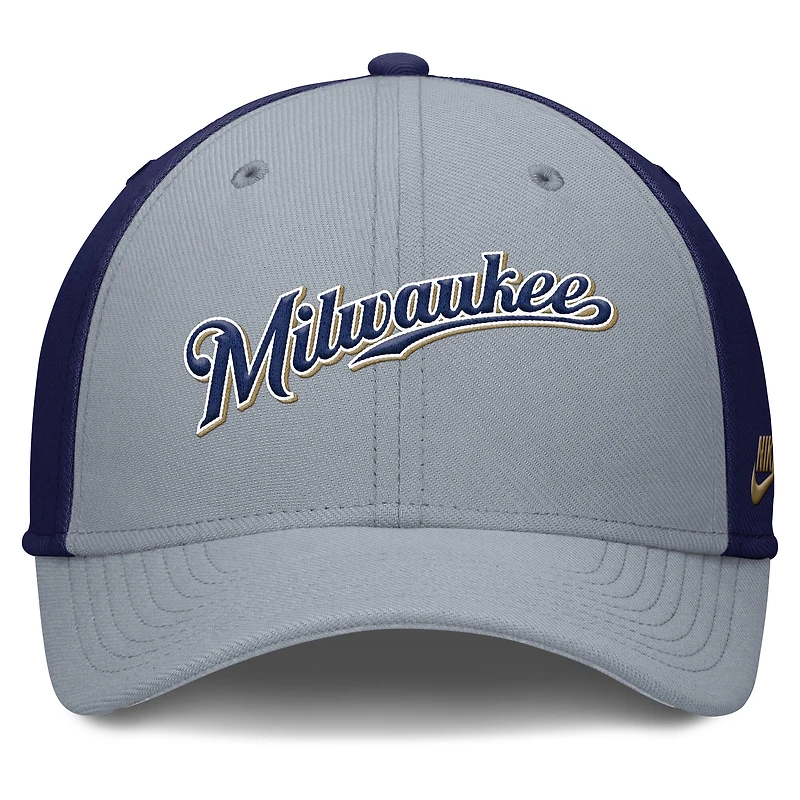 Casquette Nike Performance Flex grise/bleu marine Milwaukee Brewers Rise Swoosh pour homme