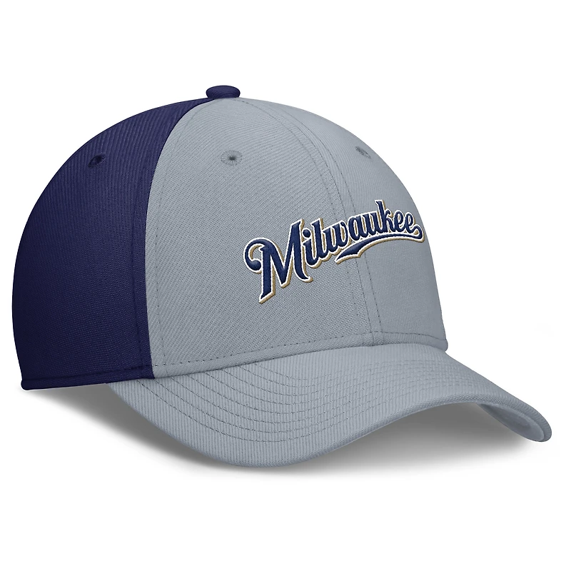 Men's Nike Gray/Navy Milwaukee Brewers Rise Swoosh Performance Flex Hat