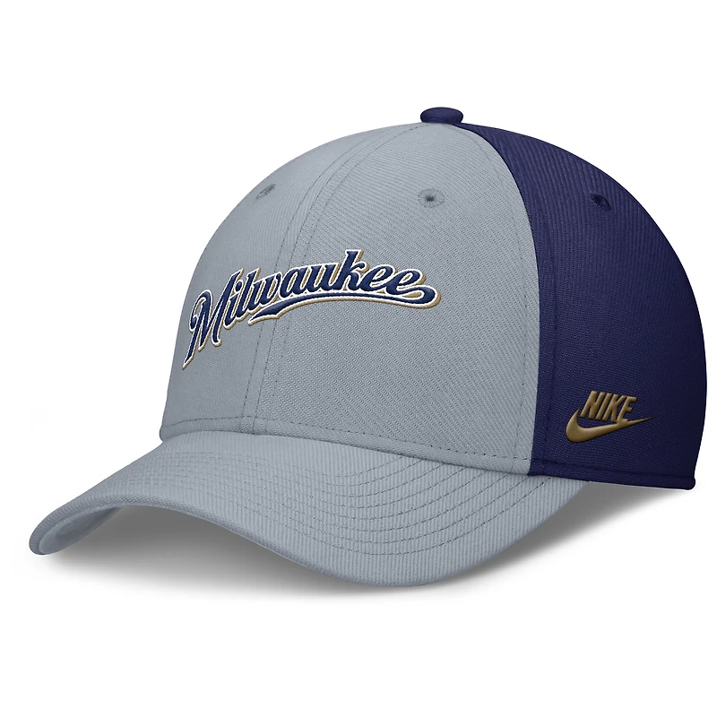 Casquette Nike Performance Flex grise/bleu marine Milwaukee Brewers Rise Swoosh pour homme