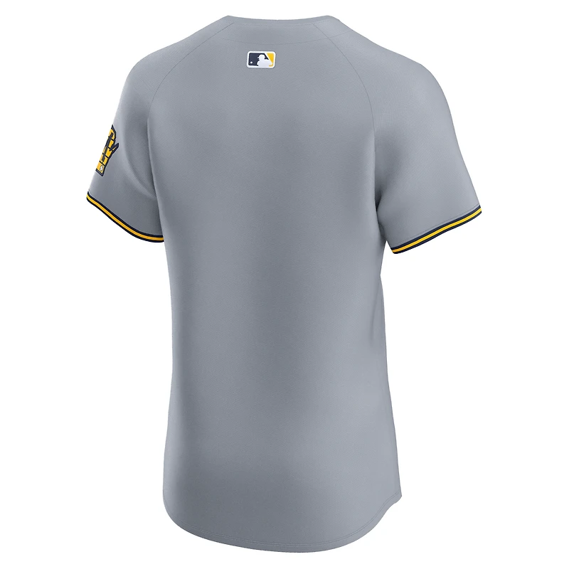Maillot Nike gris Milwaukee Brewers Road Vapor Premier Elite Patch pour homme