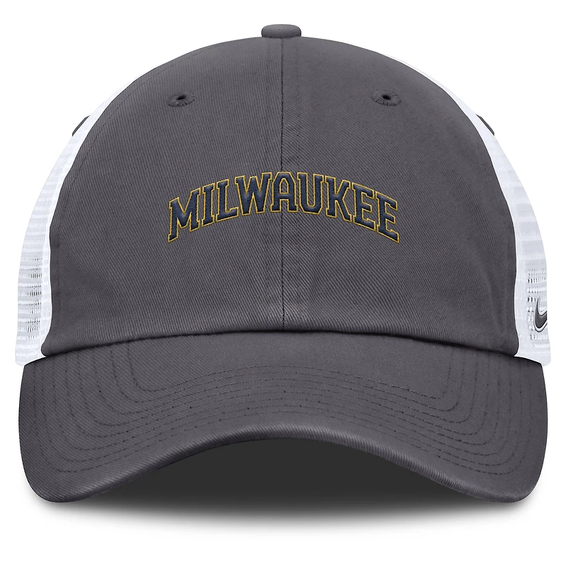 Men's Nike Gray Milwaukee Brewers Wordmark Club Adjustable Trucker Hat