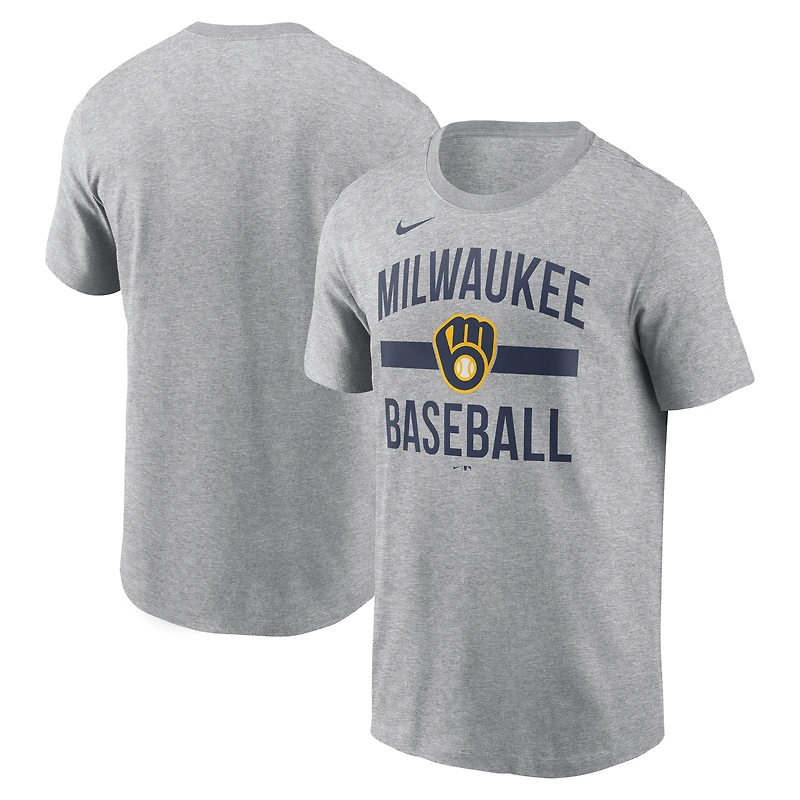 T-shirt arqué Nike gris chiné pour homme des Milwaukee Brewers
