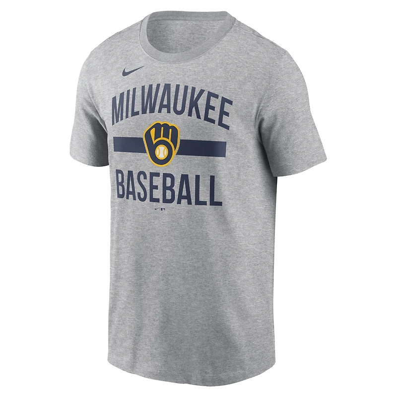 T-shirt arqué Nike gris chiné pour homme des Milwaukee Brewers