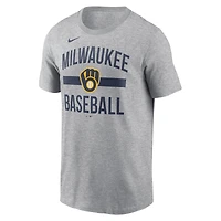 T-shirt arqué Nike gris chiné pour homme des Milwaukee Brewers