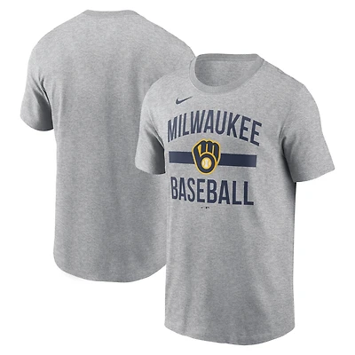 T-shirt arqué Nike gris chiné pour homme des Milwaukee Brewers