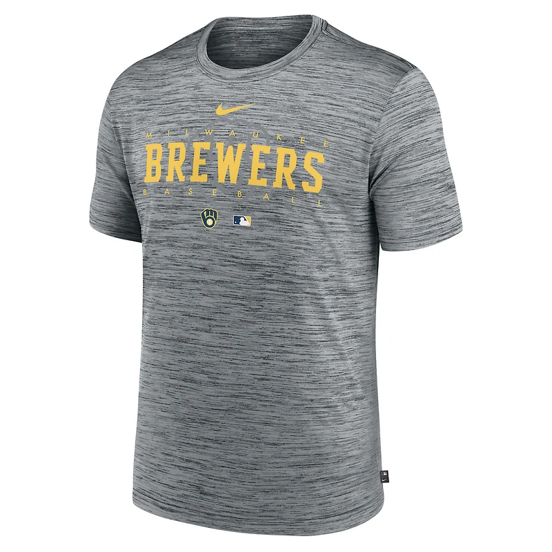 T-shirt Nike Milwaukee Brewers Authentic Collection Velocity Performance Practice pour homme, gris chiné