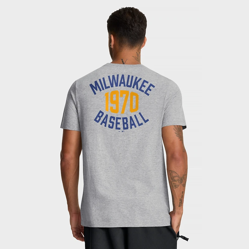 Men's Nike Heather Gray Milwaukee Brewers Cooperstown 2-Hit T-Shirt