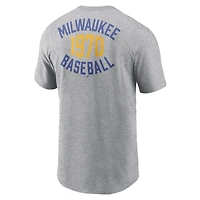 Men's Nike Heather Gray Milwaukee Brewers Cooperstown 2-Hit T-Shirt