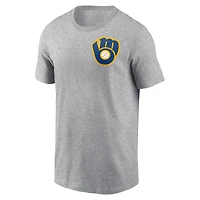T-shirt Nike gris chiné pour homme, collection Cooperstown, grand logo 2-Hit des Milwaukee Brewers