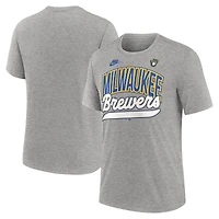 Men's Nike Heather Gray Milwaukee Brewers Cooperstown Collection Retro Tri-Blend T-Shirt