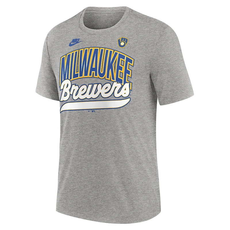 Men's Nike Heather Gray Milwaukee Brewers Cooperstown Collection Retro Tri-Blend T-Shirt