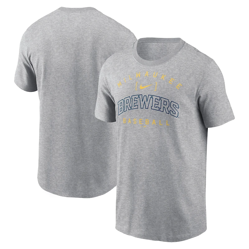 T-shirt Nike Heather Grey Milwaukee Brewers Home Team Athletic Arch pour homme