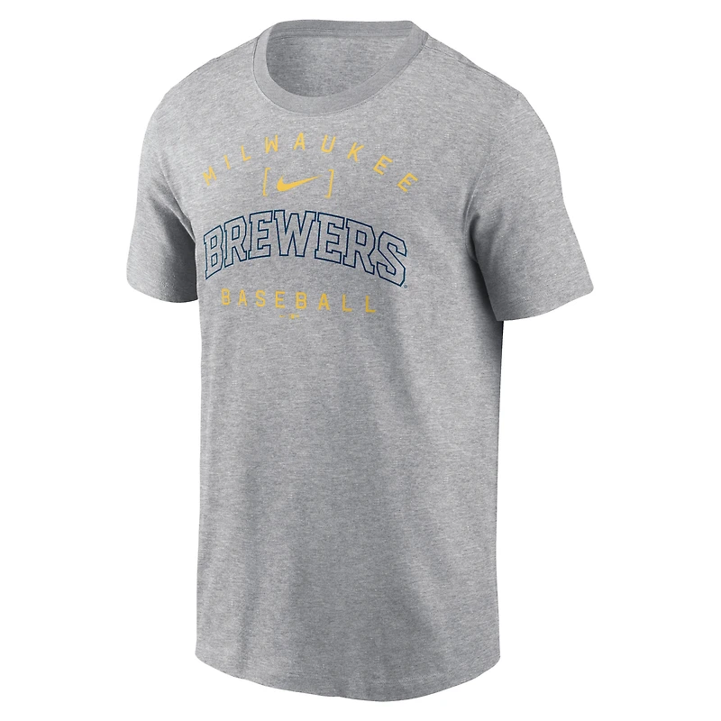 T-shirt Nike Heather Grey Milwaukee Brewers Home Team Athletic Arch pour homme