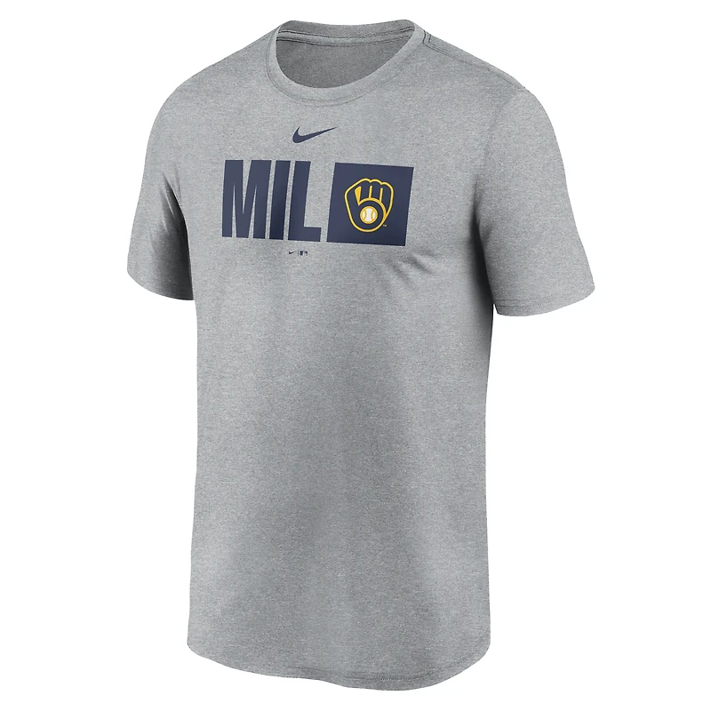 T-shirt Nike Tricode Legend Performance gris chiné pour homme des Milwaukee Brewers