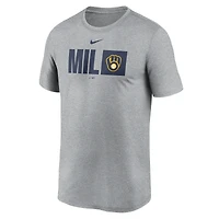 T-shirt Nike Tricode Legend Performance gris chiné pour homme des Milwaukee Brewers