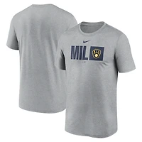 T-shirt Nike Tricode Legend Performance gris chiné pour homme des Milwaukee Brewers