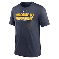 T-shirt à trois mélanges pour homme Nike Heather Navy Milwaukee Brewers Home Spin