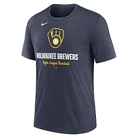 T-shirt Nike bleu marine chiné pour homme avec logo tri-blend des Milwaukee Brewers