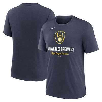T-shirt Nike bleu marine chiné pour homme avec logo tri-blend des Milwaukee Brewers