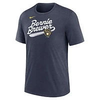 Men's Nike  Heather Navy Milwaukee Brewers Mascot Slide Tri-Blend T-Shirt